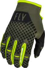 Cargar imagen en el visor de la galería, Guantes Fly Racing verde olivo con amarillo fluorescente