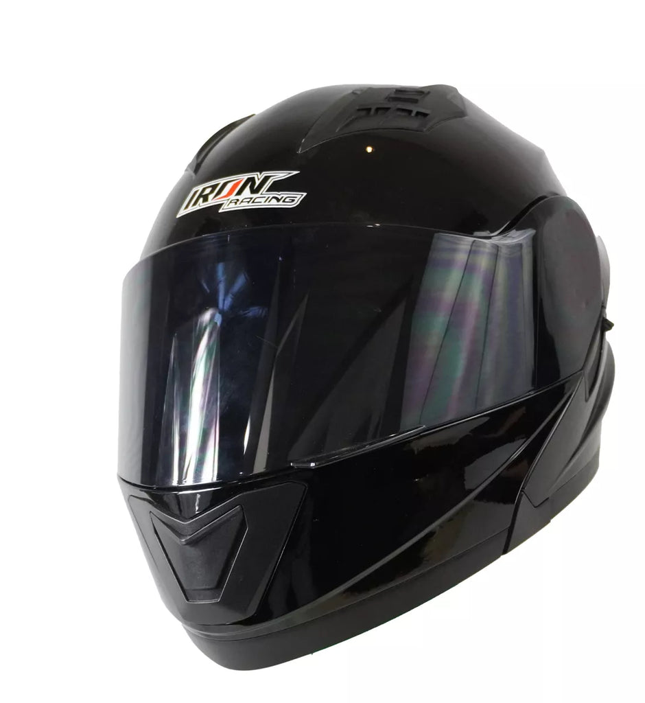 Casco abatible Iron Racing King negro brilloso con luz LED MotoPartes